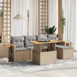 Set canapele de grădină cu perne, 6 piese, bej, poliratan GartenMobel Dekor