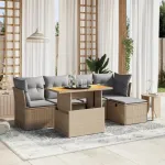Set canapele de grădină cu perne, 6 piese, bej, poliratan GartenMobel Dekor