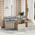 Set canapele de grădină cu perne, 6 piese, bej, poliratan GartenMobel Dekor
