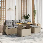 Set canapele de grădină cu perne, 6 piese, bej, poliratan GartenMobel Dekor