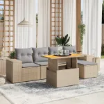 Set canapele de grădină cu perne, 6 piese, bej, poliratan GartenMobel Dekor