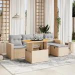 Set canapele de grădină cu perne, 6 piese, bej, poliratan GartenMobel Dekor