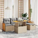 Set canapele de grădină cu perne, 6 piese, bej, poliratan GartenMobel Dekor