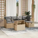 Set canapele de grădină cu perne, 6 piese, bej, poliratan GartenMobel Dekor