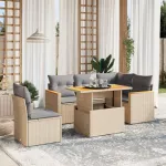 Set canapele de grădină cu perne, 6 piese, bej, poliratan GartenMobel Dekor