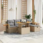 Set canapele de grădină cu perne, 6 piese, bej, poliratan GartenMobel Dekor