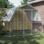 Cuști câini, 2 buc., cu acoperiș/ușă, argintiu, oțel galvanizat GartenMobel Dekor