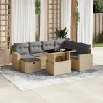Set canapele de grădină, 8 piese, cu perne, bej, poliratan GartenMobel Dekor
