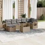 Set canapele de grădină, 8 piese, cu perne, bej, poliratan GartenMobel Dekor