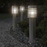 Lămpi de podea de exterior 3 buc argintiu 60 cm oțel inoxidabil GartenMobel Dekor