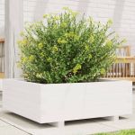Jardinieră de grădină, alb, 70x70x26,5 cm, lemn masiv de pin GartenMobel Dekor