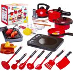 Accesorii bucatarie pentru copii, set 36 piese, plita inductie, grill, ceainic, oale, ustensile, alimente MultiMark GlobalProd