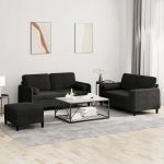 Set de canapele cu perne, 3 piese, negru, catifea GartenMobel Dekor