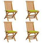 Scaune de grădină cu perne verde aprins, 4 buc., lemn masiv tec GartenMobel Dekor