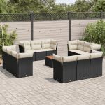 Set mobilier de grădină cu perne, 13 piese, negru, poliratan GartenMobel Dekor