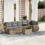 Set canapele de grădină, 8 piese, cu perne, bej, poliratan GartenMobel Dekor