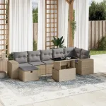 Set canapele de grădină, 8 piese, cu perne, bej, poliratan GartenMobel Dekor