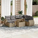 Set canapele de grădină, 8 piese, cu perne, bej, poliratan GartenMobel Dekor