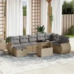 Set canapele de grădină, 9 piese, cu perne, bej, poliratan GartenMobel Dekor
