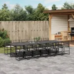 Set mobilier de grădină cu perne, 13 piese, negru, poliratan GartenMobel Dekor