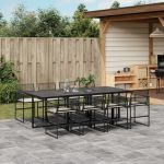 Set mobilier de grădină cu perne, 9 piese, negru, poliratan GartenMobel Dekor
