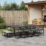 Set mobilier de grădină cu perne, 13 piese, negru, poliratan GartenMobel Dekor