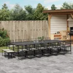 Set mobilier de grădină cu perne, 17 piese, negru, poliratan GartenMobel Dekor