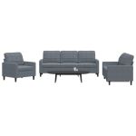 Set de canapele cu perne, 3 piese, gri închis, catifea GartenMobel Dekor