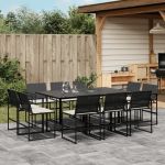 Set mobilier de exterior cu perne, 11 piese, negru, poliratan GartenMobel Dekor