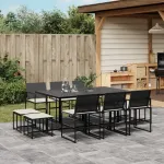 Set mobilier de exterior cu perne, 11 piese, negru, poliratan GartenMobel Dekor