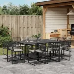 Set mobilier de exterior cu perne, 11 piese, negru, poliratan GartenMobel Dekor