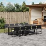 Set mobilier de exterior cu perne, 11 piese, negru, poliratan GartenMobel Dekor