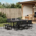Set mobilier de grădină, 11 piese, cu perne, negru, textilenă GartenMobel Dekor