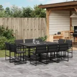Set mobilier de grădină, 11 piese, cu perne, negru, textilenă GartenMobel Dekor