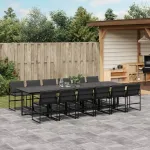 Set mobilier de grădină, 13 piese, cu perne, negru, textilenă GartenMobel Dekor