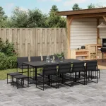Set mobilier de grădină, 13 piese, cu perne, negru, textilenă GartenMobel Dekor