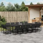 Set mobilier de grădină, 15 piese, cu perne, negru, textilenă GartenMobel Dekor