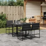Set mobilier de grădină, 5 piese, cu perne, negru, textilenă GartenMobel Dekor