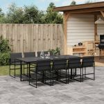 Set mobilier de grădină, 9 piese, cu perne, negru, textilenă GartenMobel Dekor