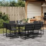 Set mobilier de grădină, 9 piese, cu perne, negru, textilenă GartenMobel Dekor