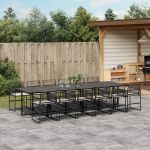 Set mobilier de grădină cu perne, 13 piese, negru, poliratan GartenMobel Dekor