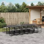 Set mobilier de grădină cu perne, 13 piese, negru, poliratan GartenMobel Dekor