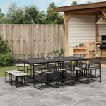 Set mobilier de grădină cu perne, 13 piese, negru, poliratan GartenMobel Dekor