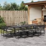 Set mobilier de grădină cu perne, 13 piese, negru, poliratan GartenMobel Dekor