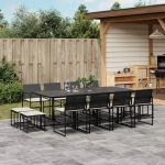 Set mobilier de grădină cu perne, 13 piese, negru, poliratan GartenMobel Dekor