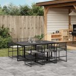 Set mobilier de grădină cu perne, 7 piese, negru, poliratan GartenMobel Dekor