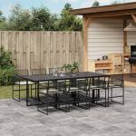 Set mobilier de grădină cu perne, 9 piese, negru, poliratan GartenMobel Dekor