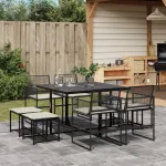 Set mobilier de grădină cu perne, 9 piese, negru, poliratan GartenMobel Dekor