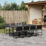 Set mobilier de grădină cu perne, 9 piese, negru, poliratan GartenMobel Dekor