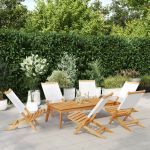 Scaune de grădină pliabile 6 buc., textil alb crem/lemn masiv GartenMobel Dekor